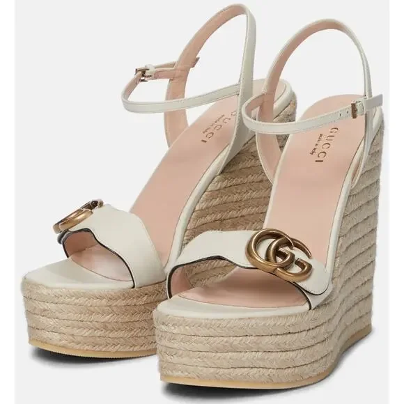 Gucci Aitana Marmont GG Leather Platform Espadrille Wedge Sandals 41 - Picture 1 of 16